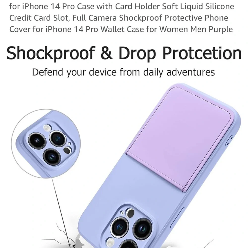 14 ProCase w/Card Holder Soft Liquid Silicone CreditCard Slot,FullCamera purple